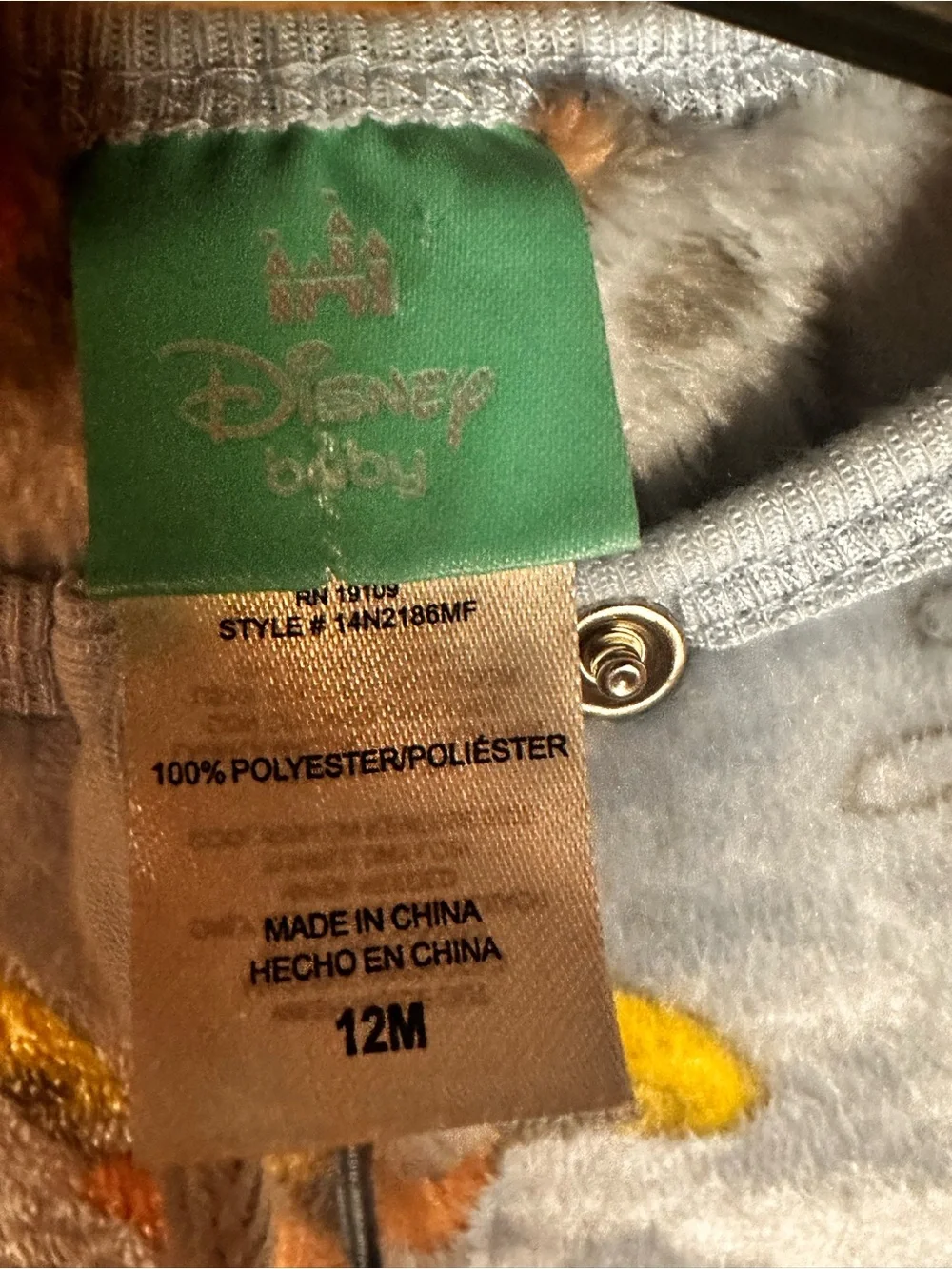 Disney Light Gray Mickey Mouse Fleece Footed One-Piece